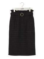 ベルト付チェックミディスカート/ブラウン