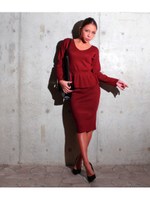 【LATINA】Vネックペプラムトップス×ニットタイトスカート SET UP/WINE