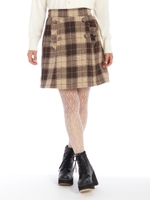 フリルチェック台形スカート/ブラウン