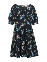 オリジナル花柄プリントフィット＆フレアワンピース/イエロー