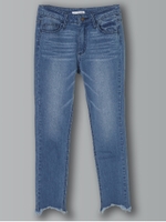 裾カットオフストレッチデニムスキニ-/インディゴ