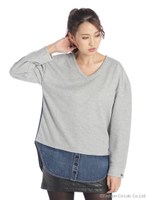 デニムコンビ裏毛チュニック/BLACK