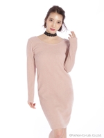 チョーカー付きタイトリブワンピース/グレー