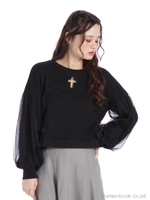 ボリューム袖クロスくり抜きプルオーバー/ピンク