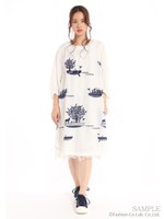 ポンポン船刺繍ワンピース/ホワイト