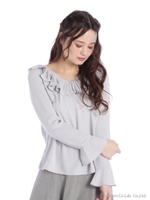 ラッフルフリル衿ブラウス/ブルー