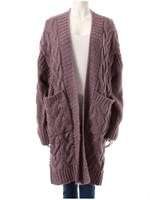 ケーブル編みロングニットカーディガン/ラベンダー