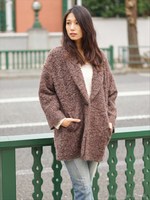 ブークレWOOL ショールカラーコート/ブラウン