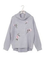 花刺繍オフタートニット/ピンク