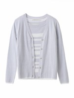 ボーダーVネックカーデ＆ニットアンサンブル/イエロー