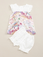 フラワーガーデンプリントチュニックセット/ブルー