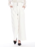 カツラギストレッチハイウエストワイドパンツ/シロ