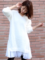 バックチュールリボンシャギーニットワンピース/WHT