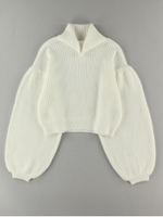 リブタートルネックLSパフプルオーバー/オフホワイト