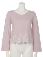 裾刺繍フレア袖ニット/ピンク