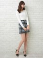 ベルト付シャギーチェック台形/スカート/オフホワイト/クロ