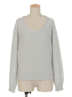 ショルダービジューニットプルオーバー/ライトグリーン