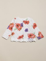 ポピープリント袖裾レ-スZIP UP/ブルー