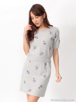 総柄フラワー刺繍ニットアップ/グレー