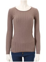 フィットニットUネックトップス/ライトグレー