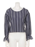 【mystic】小花ストライプブラウス/ネイビー