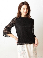 ボトルネックレースブラウス/ピンク