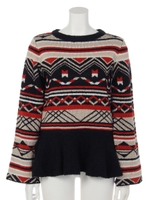 幾何オルテガペプラムニットP/O/柄ORG