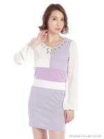 パールビジューモンドリアンワンピ/ベージュ