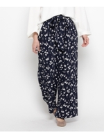 ウエストリボン花柄ワイドパンツ/サックス(190)