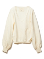 コットンカシミヤVネックバルーンスリーブニット/ホワイト