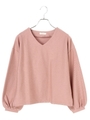 ボリュームスリーブVネックプルオーバー/ピンクベージュ