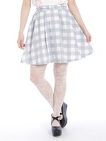 リボンウエストブロックチェックスカート/ブルー