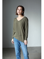 【AZUL by moussy】コットン天竺フロントクロスプルオーバー/KHA
