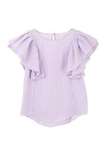 《WEB限定カラー》袖フリルストライプブラウス/ブルー