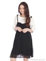 肩リボンプリーツキャミワンピース/アイボリー