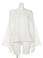 【LATINA】肩アキフレアスリーブトップス/BK