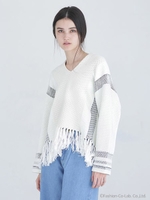 スレッドラインフリンジニット/ホワイト