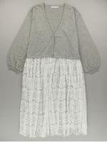 レースドッキングロングカーディガン/杢グレー