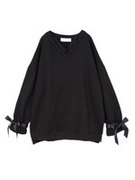 袖リボンスウェット/ブラック