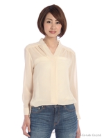 Vネックシフォンブラウス/ベージュ