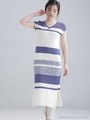 ランダムボーダーVネックワンピース/ブルー