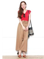 レースアップベルト付ワイドパンツ(キャメル)/キャメル