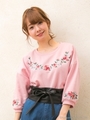 裏毛胸刺繍/TOPS 7分袖/クロ