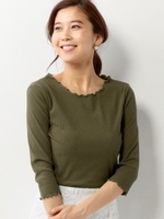 〓★JOC ランダムテレコ フリルネック 6分袖/OLIVE