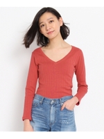 ワイドリブVネックニット/レッド(062)