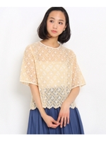 nesessaire フラワー刺しゅう透かしブラウス/ライトベージュ(551)