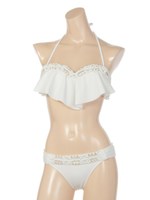 【nuckle market second story】ウッドマクラメフリルバンドゥビキニ/ホワイト