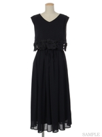 刺繍切替ロングワンピース/紺