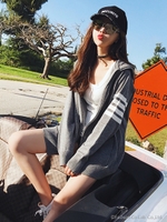 袖ラインロングパーカー/グレー