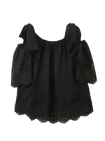 《ｓｗｅｅｔコラボアイテム》スカラップレース肩リボンブラウス/ブラック